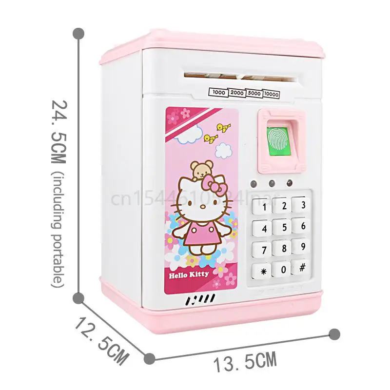 Sanrio Hello Kitty Kawaii Cartoon Fingerprint Piggy Bank Automatic Cash Roll Atm Safe Creative Gift Electric Girl Boy Toy Gift