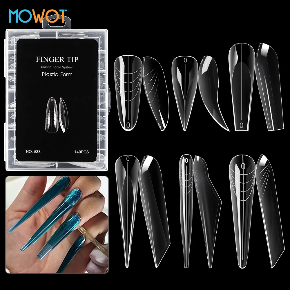 

MOWOT 70/140pcs Dual Nail Forms Curved Stiletto Quick Building Gel Mold Full Cover Acrylic False Nail Tips Nail Extension Molds