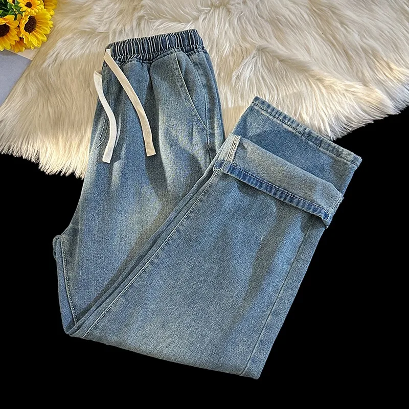

Man Pants Mens Jeans Baggy Jeans New Loose Wide Leg Straight Casual Trendy Versatile Drawstring Elastic Waist
