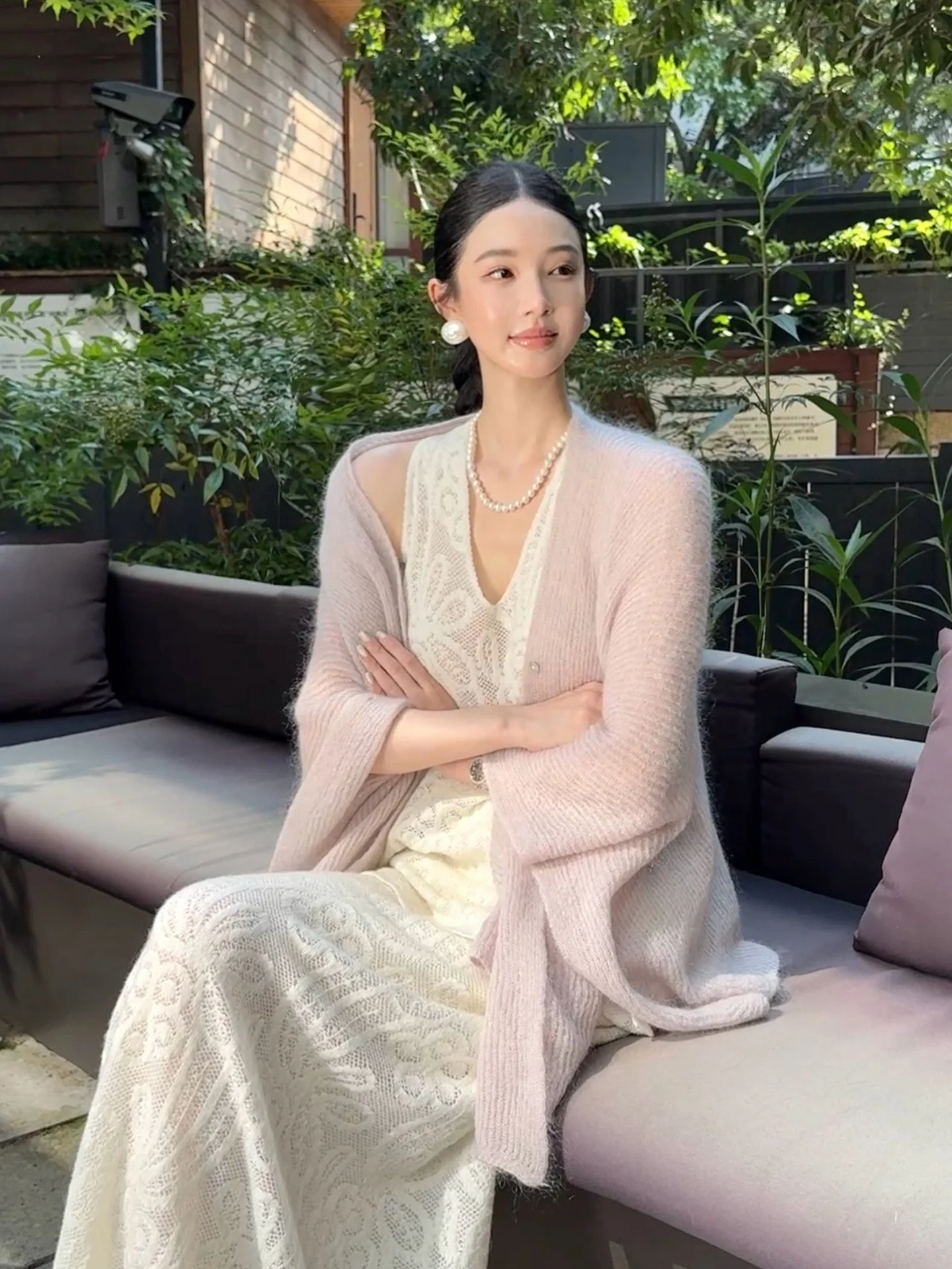 

ALIN Women's Knitted Wool Sweater Loose Fit Casual Sle Long Sve V-Ne Button Front Open Cardigan Winter Faion