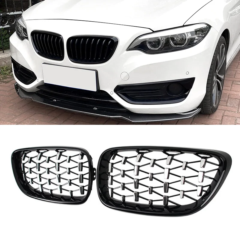 F22รถ BMW 2 Series F23 M2 F87รถเพชรด้านหน้าตะแกรงครอบไฟหน้ารถรถแข่งตะแกรงเงินเคลือบเงาสีดำอุปกรณ์ Grilles14-19