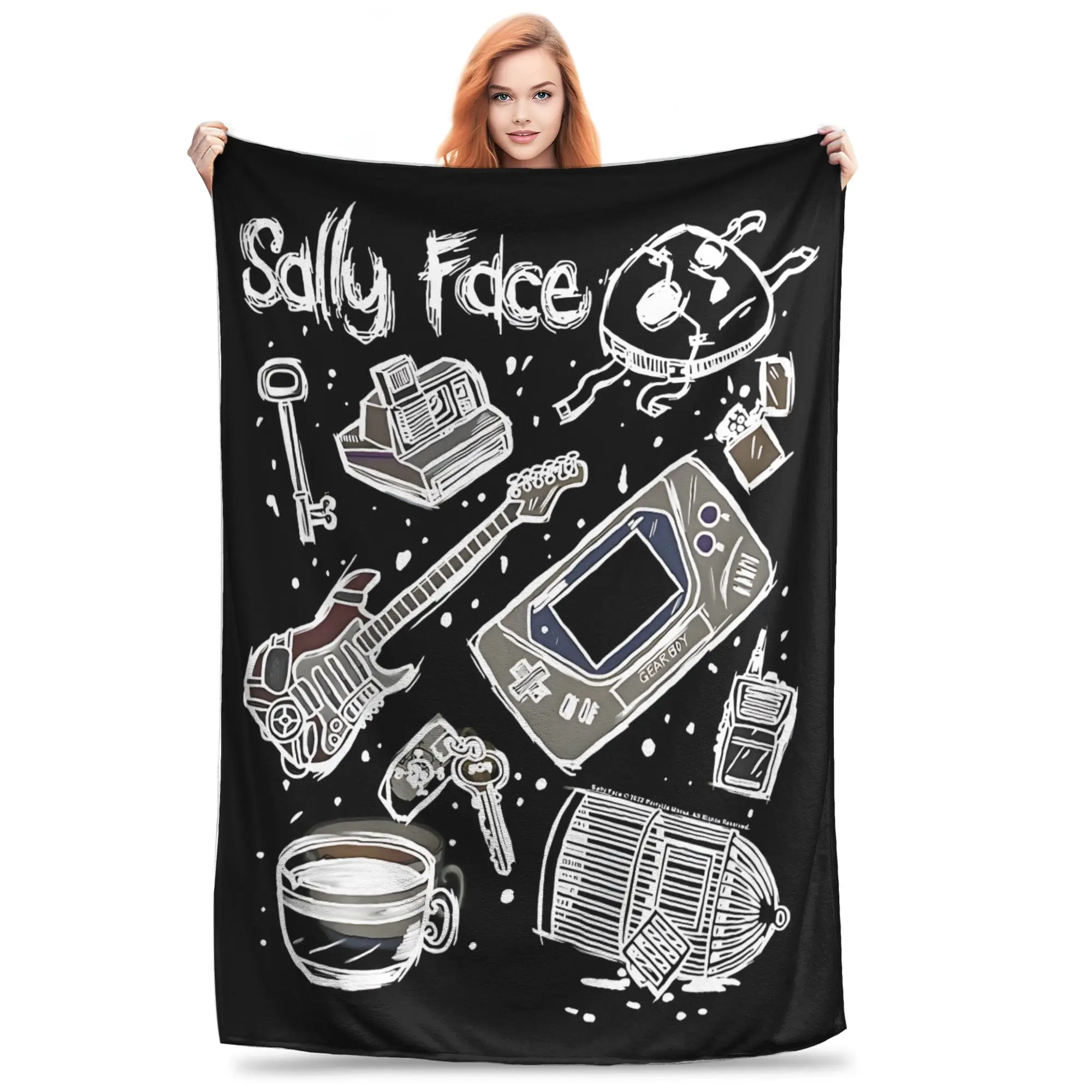1PC Sally Face Icon Doodle  Sketch Collage  Winter Blankets for Adults Bedding Home Interior Sofa Knee