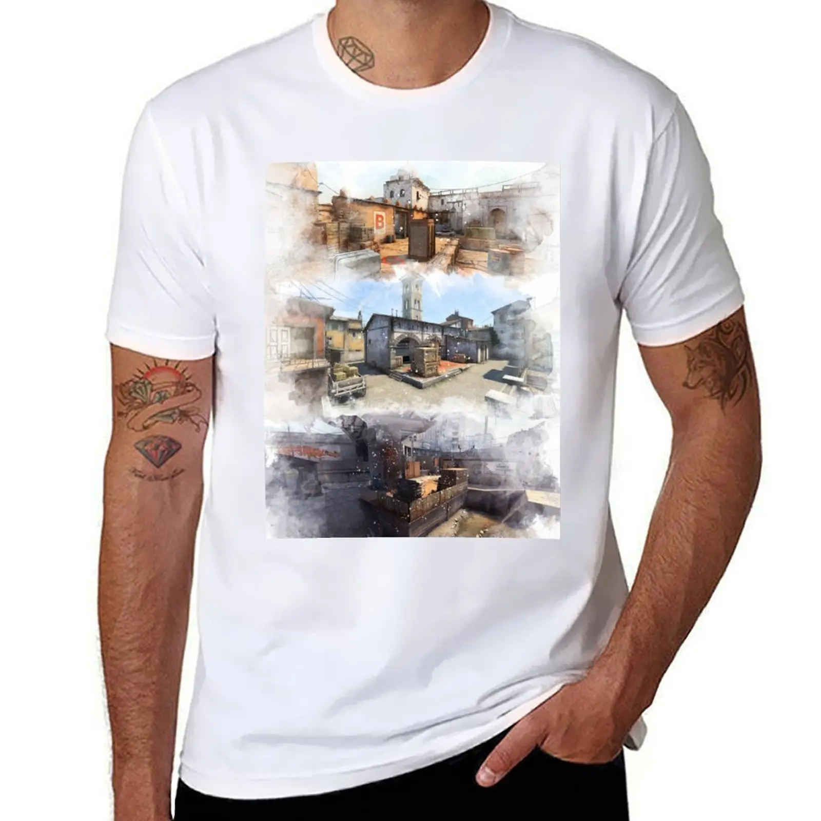 

Dust 2 Inferno and Overpass Watercolour CSGO Map Poster T-Shirt funny t shirts man t shirt man luxury T-Shirt