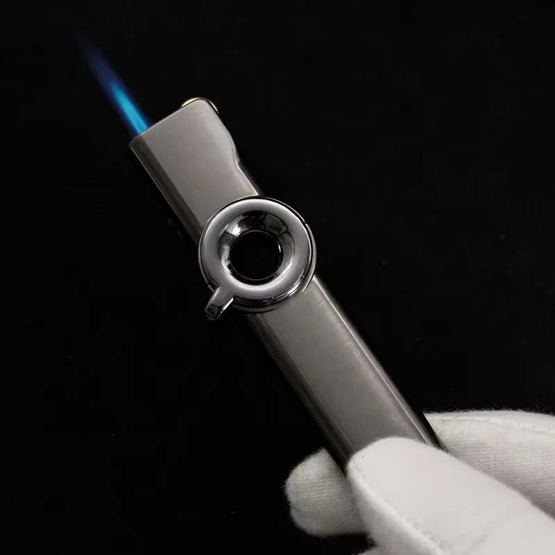 Small Portable Turbine Windproof Jet Blue Flame Butane Gas High Power Metal Lighter Outdoor Barbecue Kitchen Lighter Men's Gift