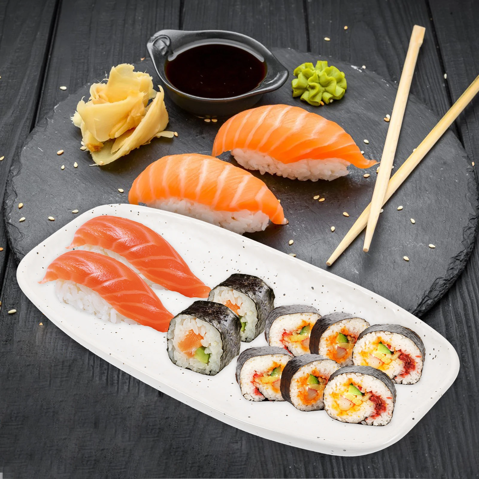 

Rectangular Sushi Serving Tray Ceramic Food Plate for Appetizers Desserts Snacks Display Smooth Surface Dishwasher Safe