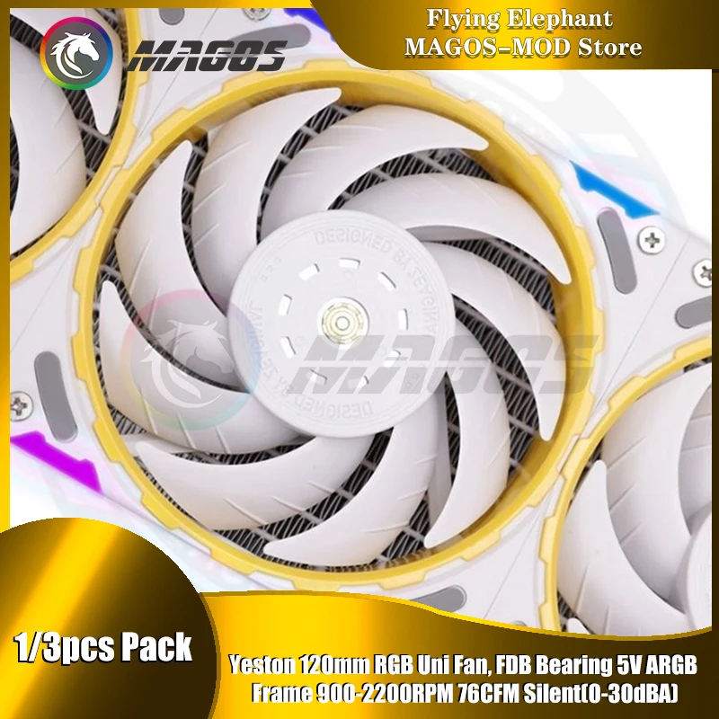 Yeston Computer Case 120mm RGB Uni Fan,  5V ARGB Frame 900-2200RPM 76CFM Silent(0-30dBA),PC Cabinet Personalized MOD 1/3pcs Pack