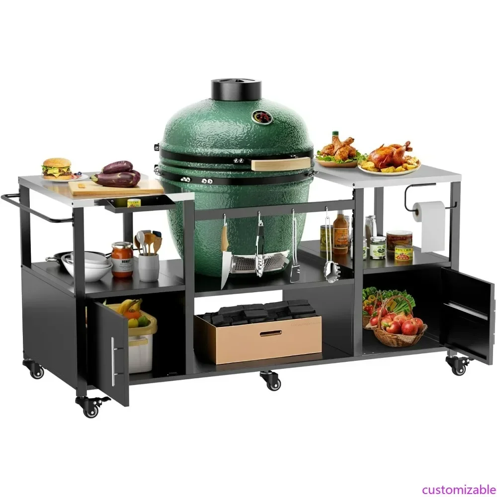 

Хит продаж: Металлическая тележка для барбекю большой вместимости с отсеком для грилей Big Green Egg и Kamado