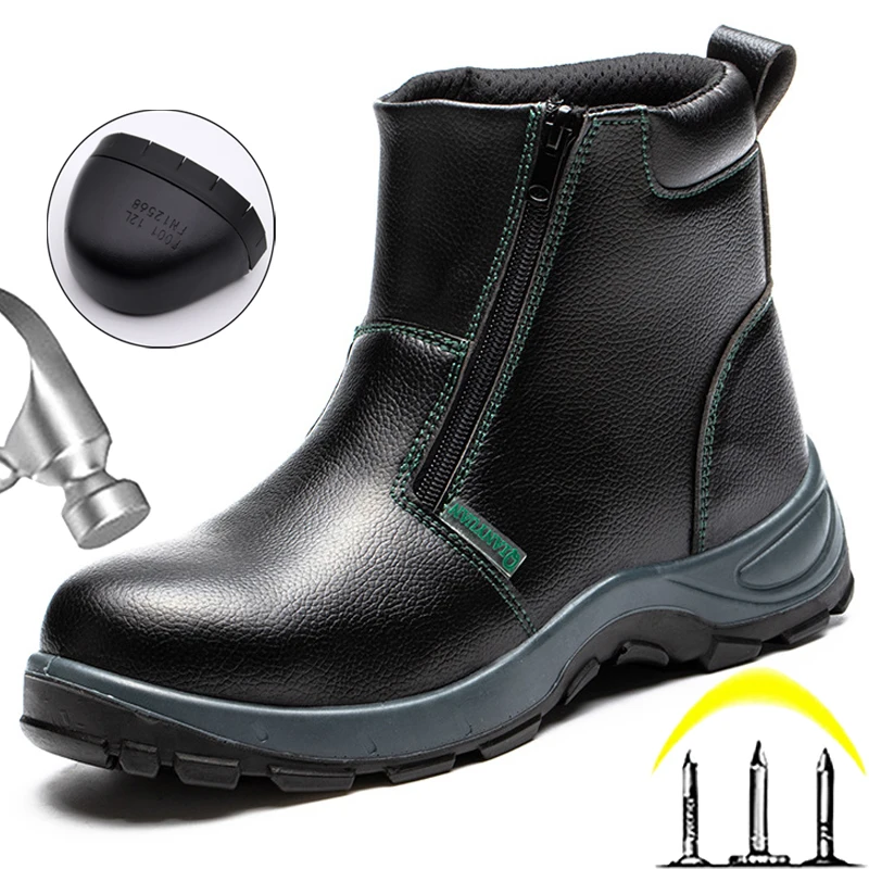 

Водонепроницаемые мужские ботинки, туфли со стальным носком, рабочие ботинки, устойчивая к проколам защитная обувь, мужская неразрушимая обувь с защитой от ожогов, боковая молния