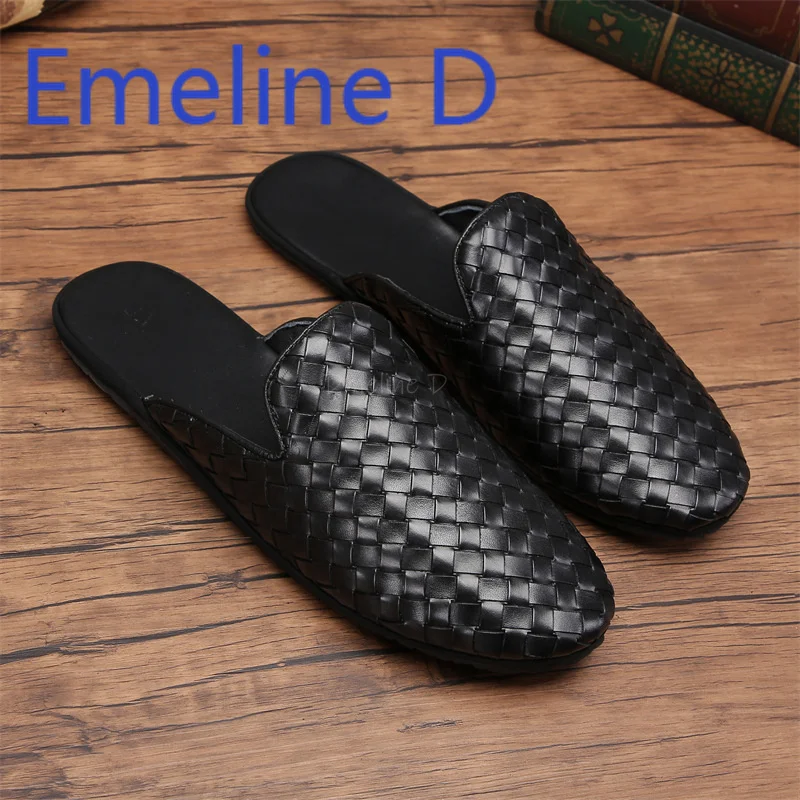 Hand Woven Shoes for Men Summer Baotou Slippers Fashionable and Trendy Sweat Absorbing Breathable Anti Slip Casual Flat Shoes