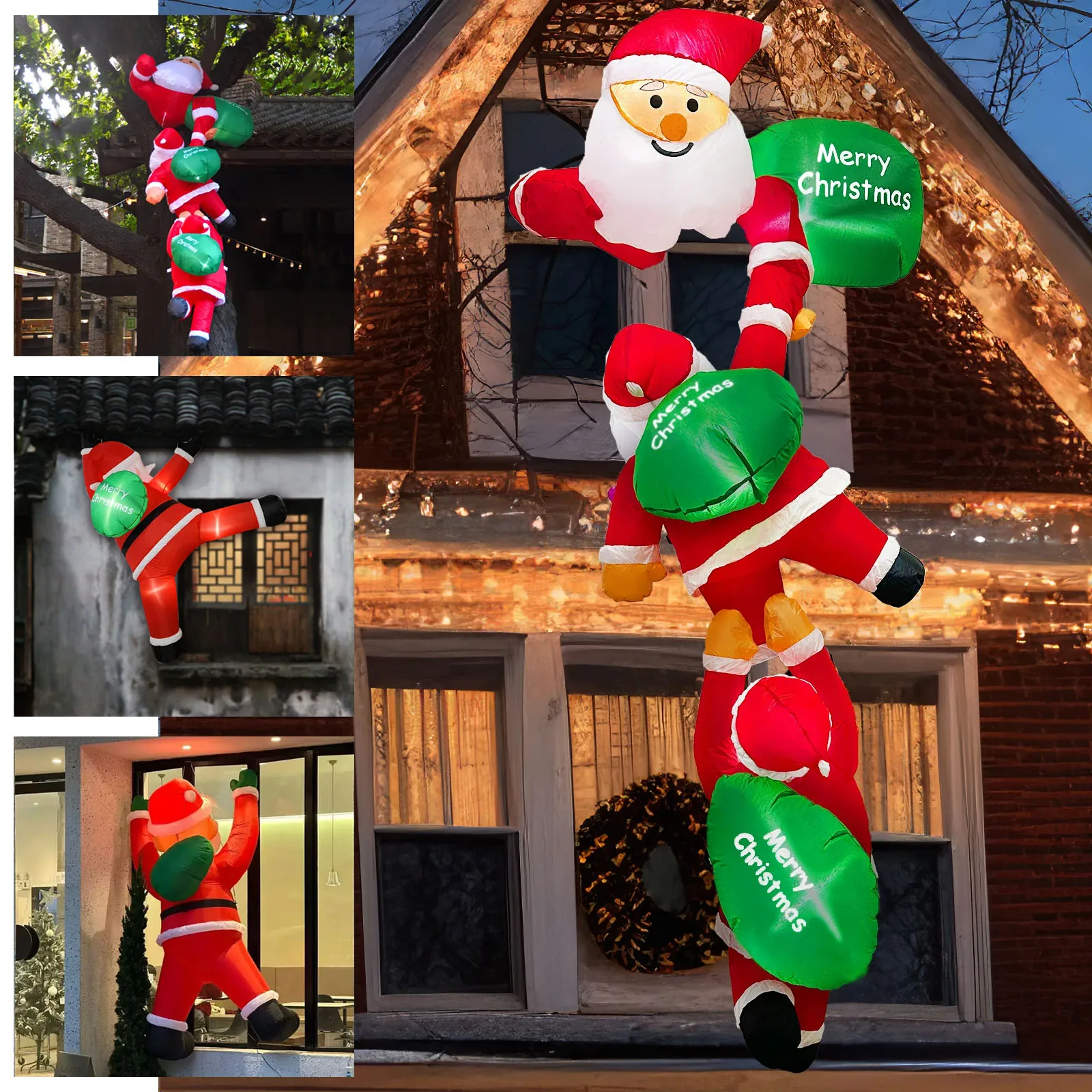 2M Outdoor Santa Claus Inflatable Toy Christmas Inflatable Decoration Santa Claus Outdoor Inflatable Props House Party Dressing