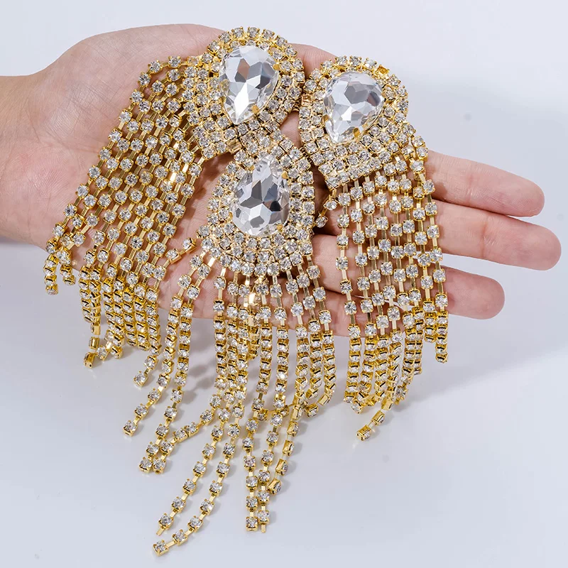 DUCRYSTARL 2 قطعة/المجموعة الزجاج الكريستال شرابة حجر الراين حزام الكتف DIY زي البدلة الديكور كريستال بريق الملحقات #5