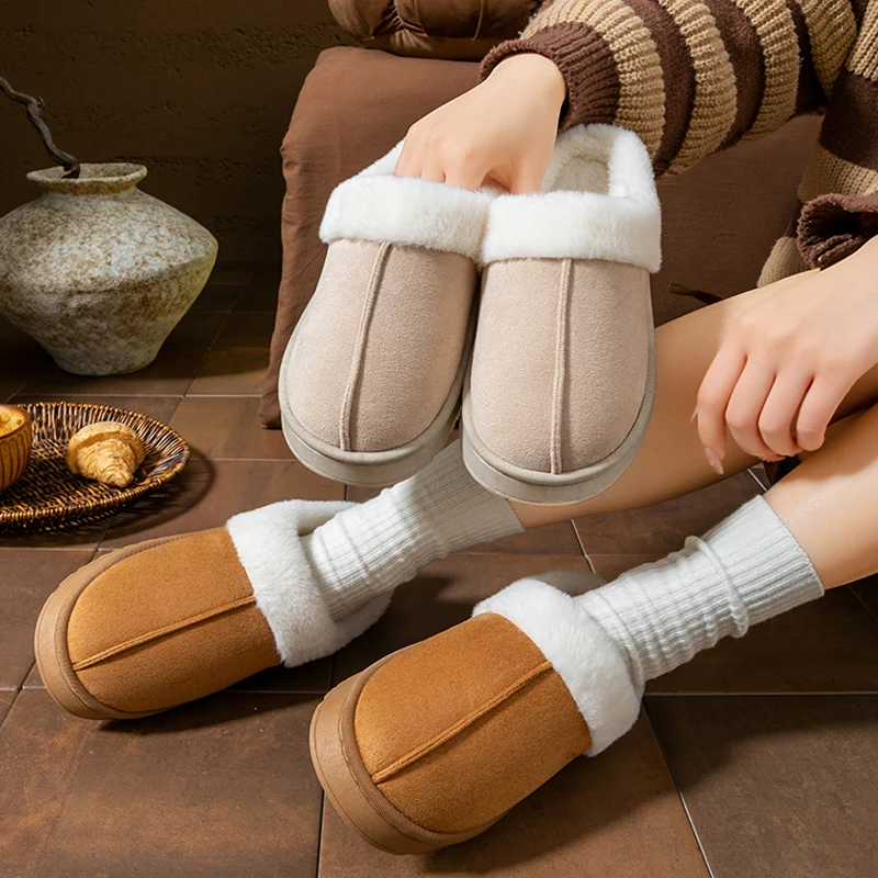 Fashion Fluffy Platform Slippers for Women Men Winter Plush Warm Cotton Shoes Woman Comfort Non Slip Unisex Home Slippers image 3