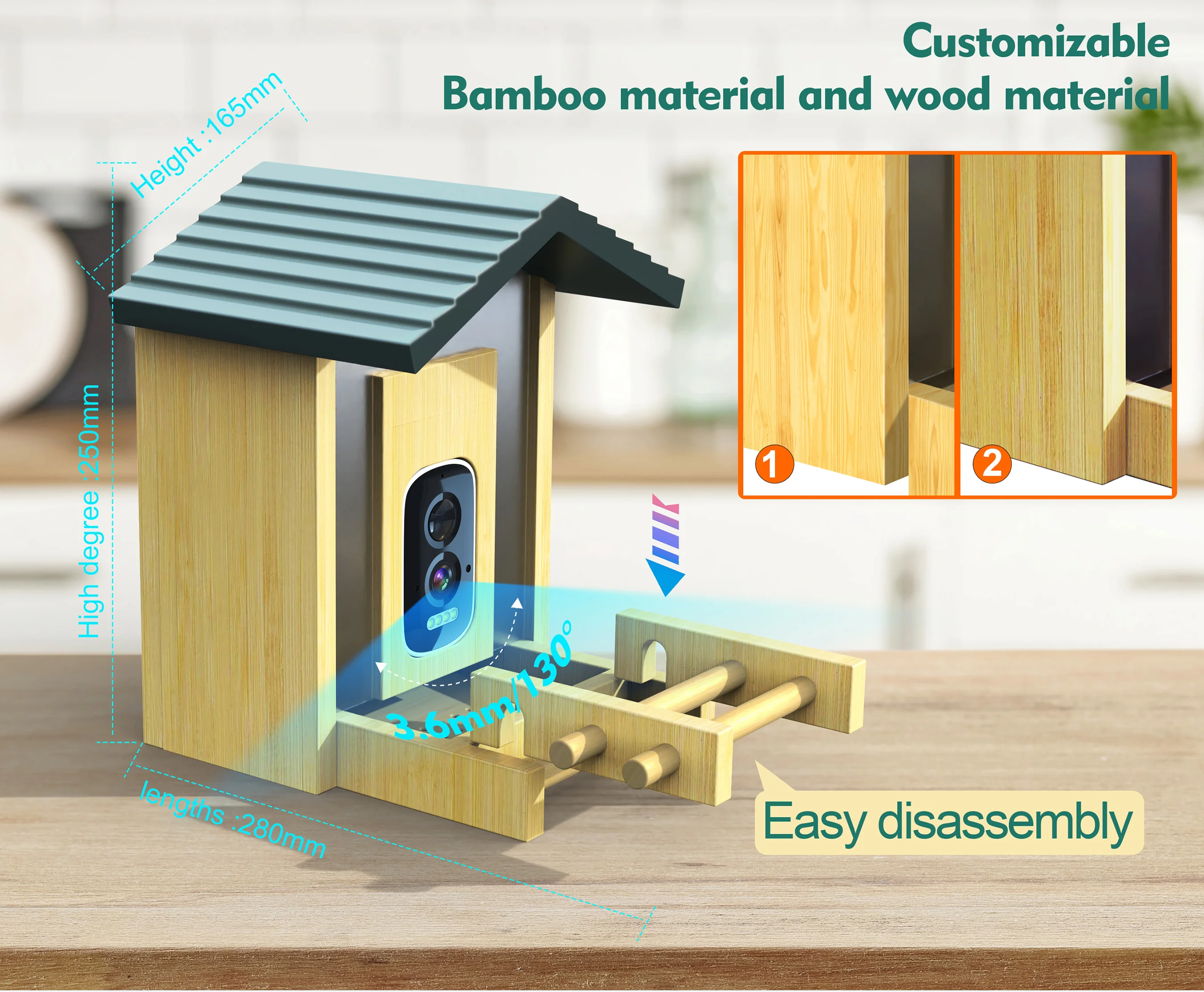 STLFWifi AI Identify IP66 Solar Smart Bird Feeder Night Security CamerassBird Pet Feeder With Cameras