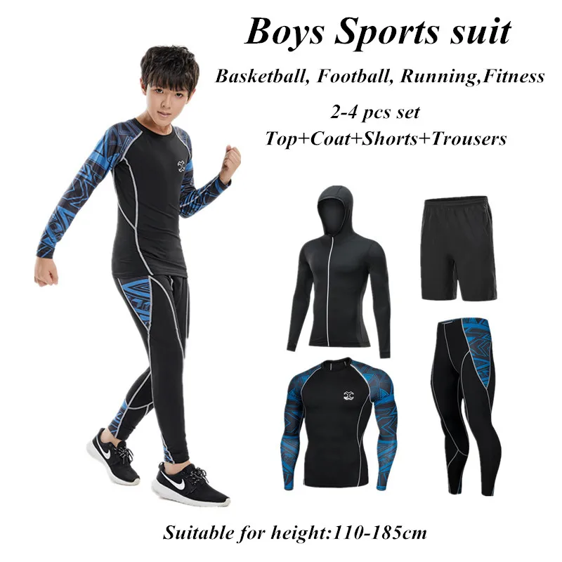 Children Fitness Tights Gym Clothing Kids Leggings Running Tracksuit Men Training Jogging Suits Sports Workout Compression Sets