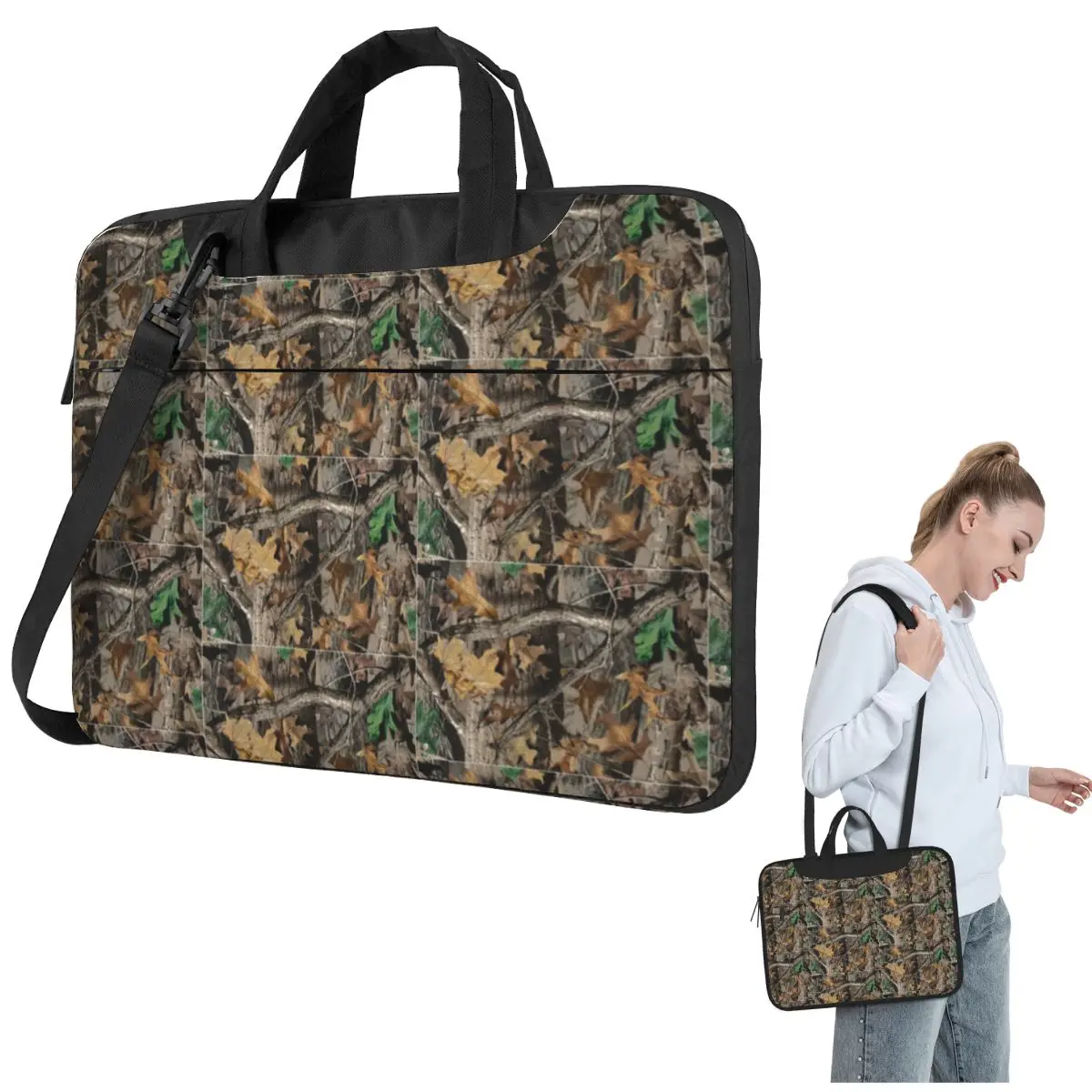 Real Tree Hunting Camo Camouflage Military Crossbody Laptop Bag Case Computer Bag Resistant Protective Macbook Pro