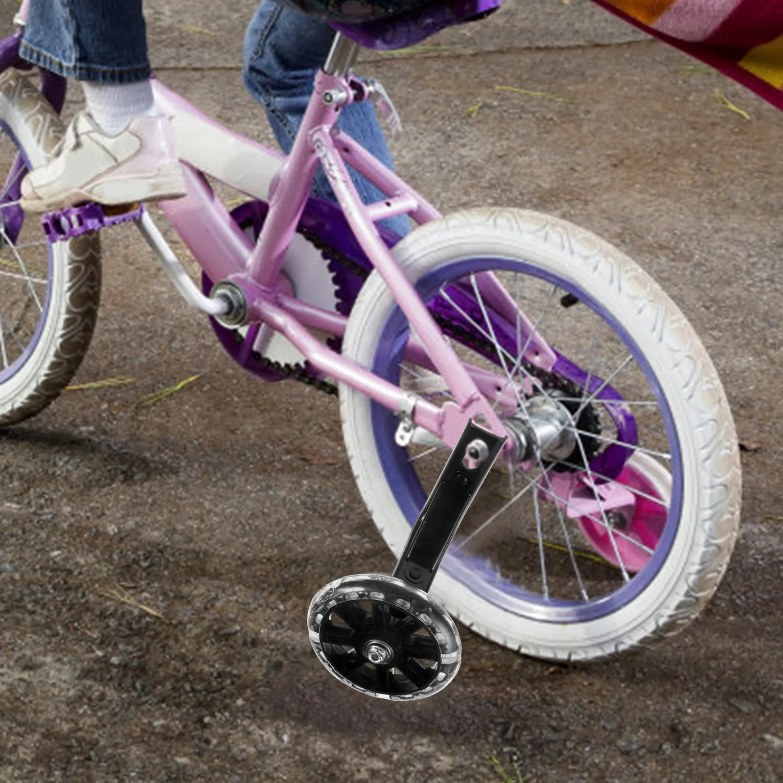 

1 Set Black Flashing Auxiliary Wheels For Kids Bike Mute Training Cycling Support Sturdy Adjustable Balance Assist Wheel Light