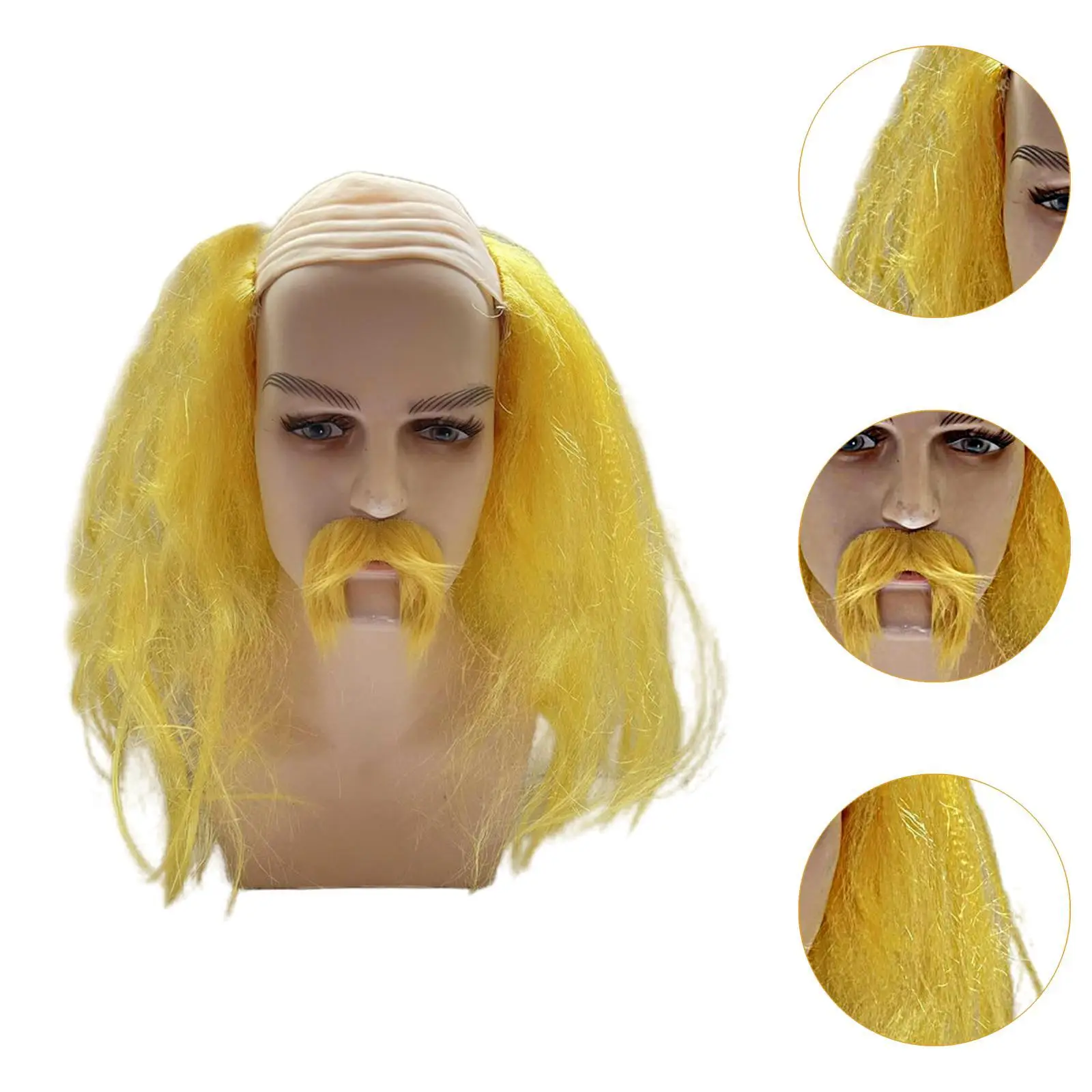 Bald Cap Wig and Beard Heat Resistant Synthetic for Halloween Party Role Playing