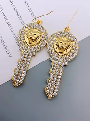 Luxury Lion Head Earrings with Crystal Rhinestones for Women's Fashion Jewelry Personalized key earrings