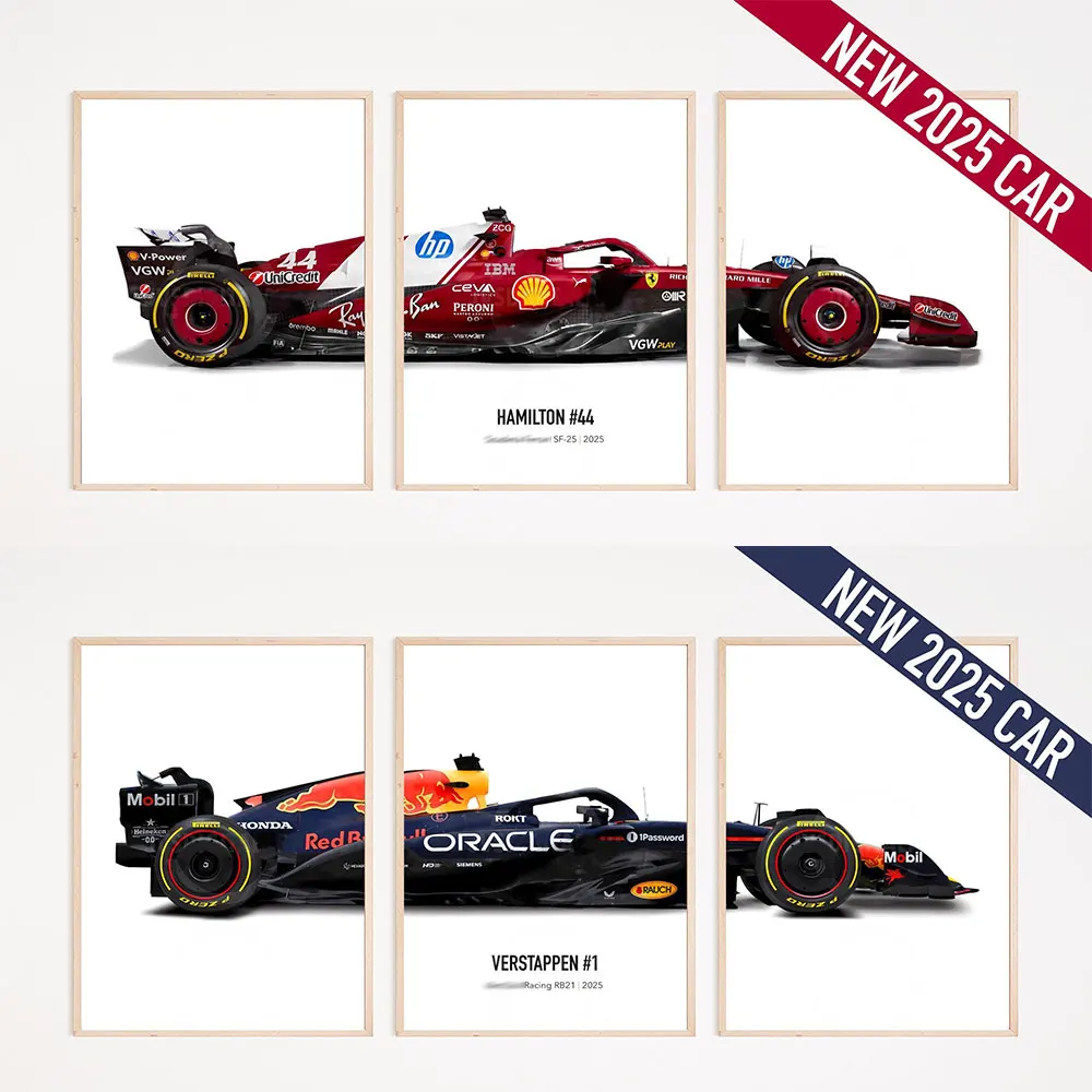 

2025 F1 Cars SF-25 MCL39 AMG W16 Set of 3Hamilton Leclerc Russell Antonelli Art poster print Canvas Painting Home Decor Wall Art
