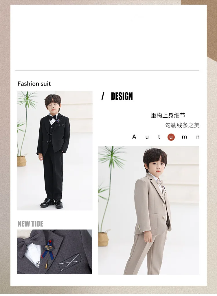 Anzug-Set für Jungen, Kinder-Blazer-Outfit, Blumenjungen-Hochzeitsanzug, Kostüm für Klavierauftritte bei Geburtstagsfeiern und formellen Anlässen – Detail 4