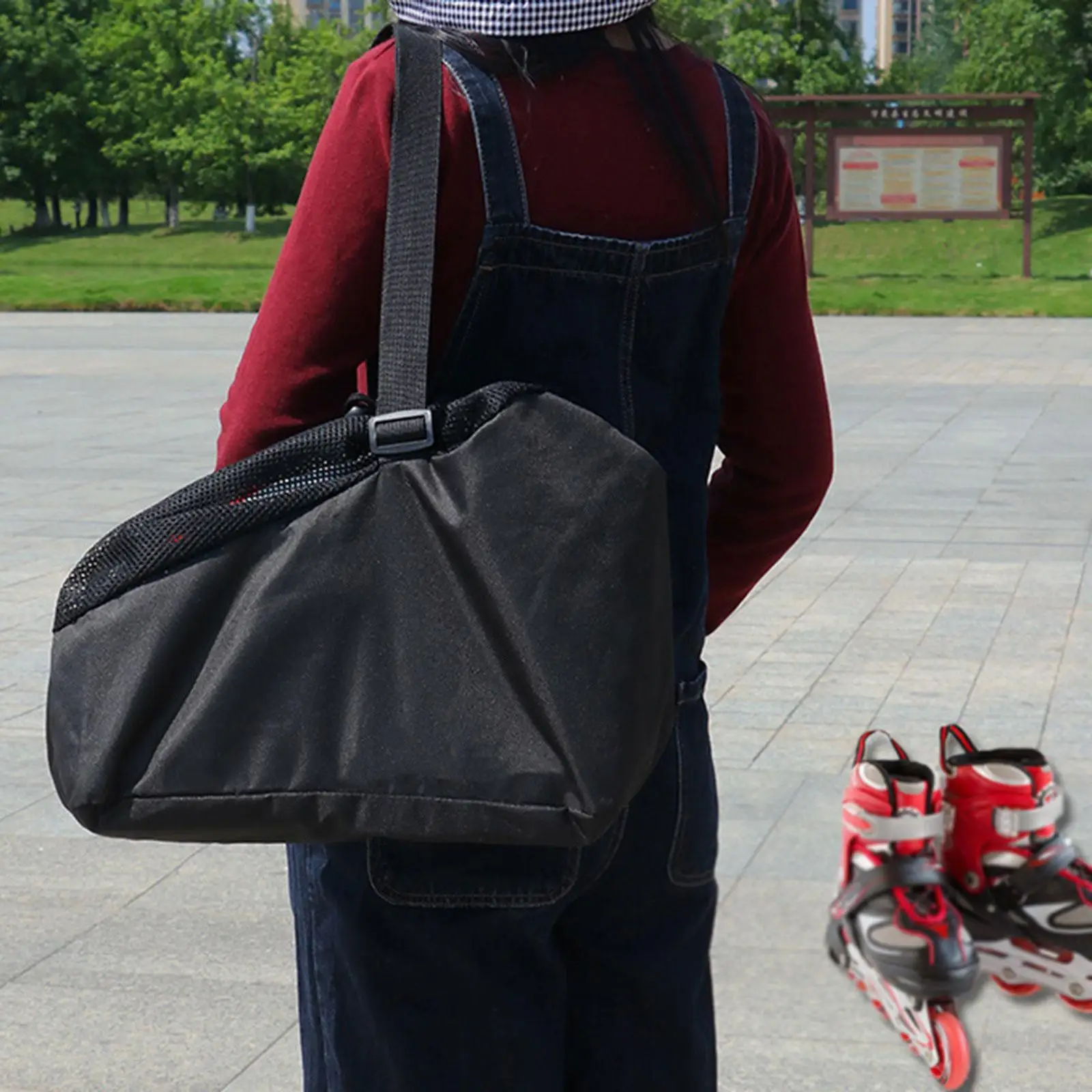 Roller Skate Bag with Adjustable Strap Wear Resistant Oxford Skating Shoe Storage Case for Ice Skates Backpack