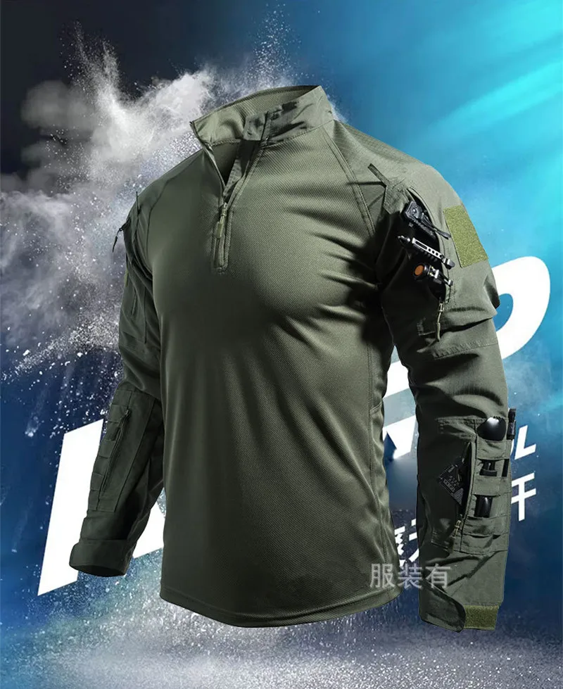 Outdoor Camo Tactical Suits Men Sets Training T Shirts Multi-pocket Wear-resistant Cargo Pants Soldier Sniper Hunting Clothes