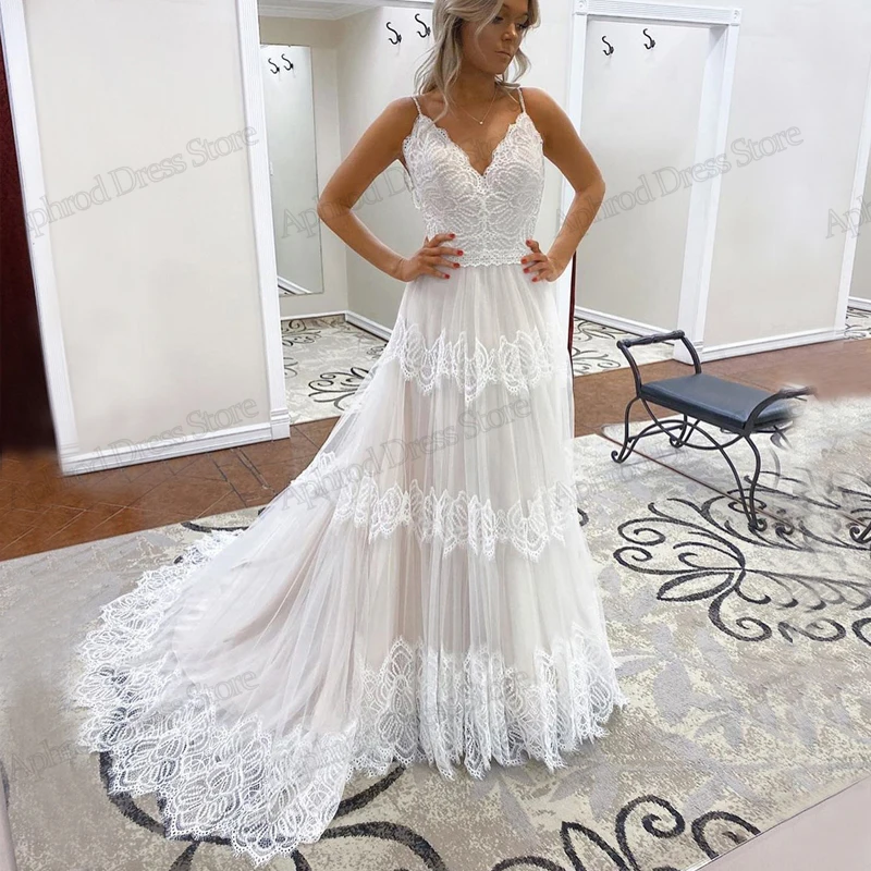 

Graceful Wedding Dresses A-Line Lace Bridal Gowns Vintage Robes Sleeveless Backless Dress For Formal Party Vestidos De Novia