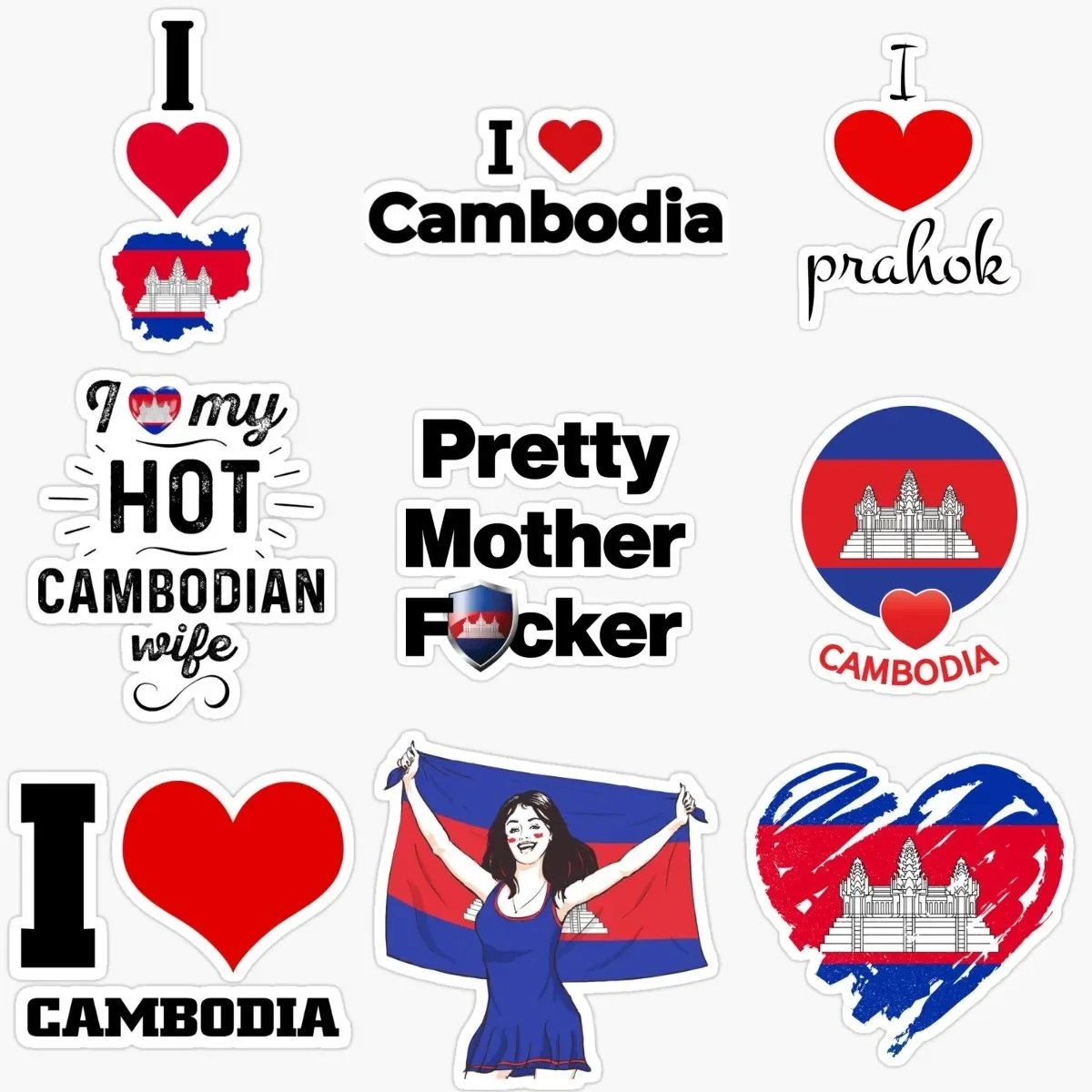 

I Love Cambodia Flag Creative Waterproof Sticker for Decorate Window Fridge Wall Car Bicycle Truck Van Helmet Camper Decal