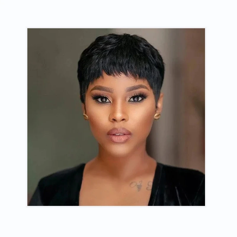 Lolely Dream Short Bob Wig 100% Human Hair Pixie Cut wigs for Black Women Full Machine Made Natural Straight 1B Color Cheap Wigs