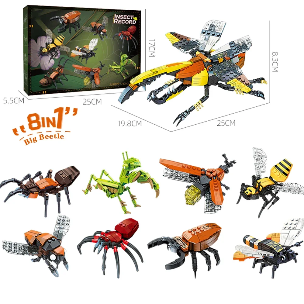3D 곤충 세계 빌딩 블록 세트 - 8개의 독특한 버그 모델, 남학생과 여학생을 위한 재미있는 STEM 학습 장난감, 안전한 ABS 재질 구성