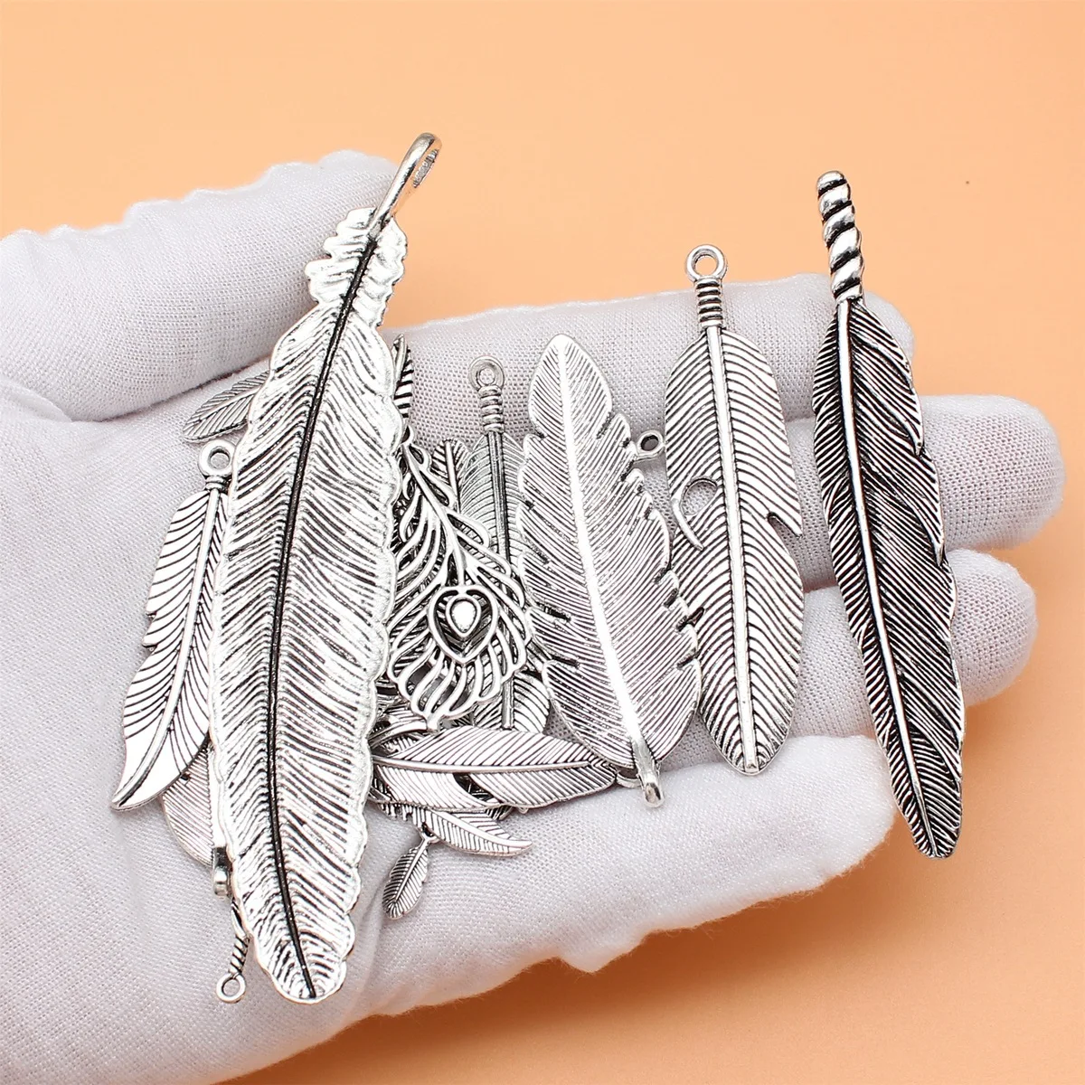 27pcs Antique Silver Color Feather Charms Collection For DIY Jewelry Making, 27 Styles, 1 of Each