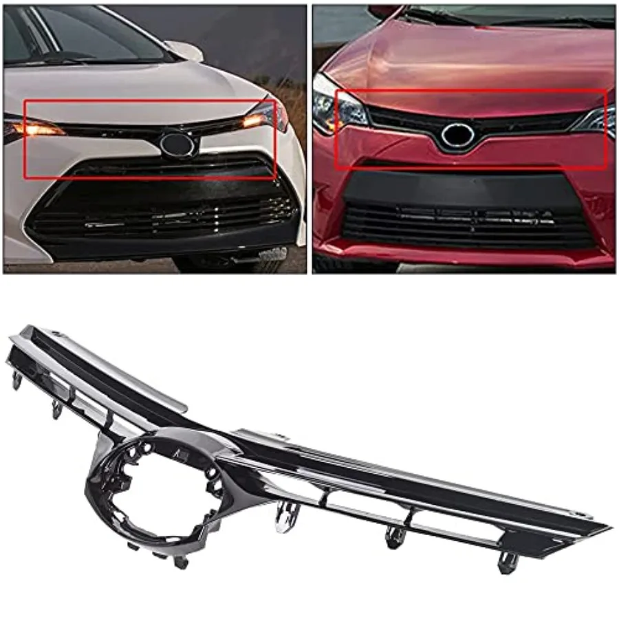 

Front Bumper Upper Hood Grille Compatible with 2017-2019 Toyota Corolla Base CE LE L XLE Sedan 4-door Black Replacement For 531