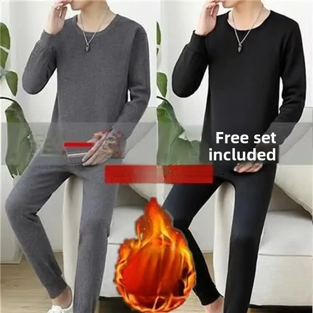 

Men's Warmth Enhancement Thermal Underwear Set Fleece Lined Thickened Autumn Winter Style Long Sleeve Pants Home Wear