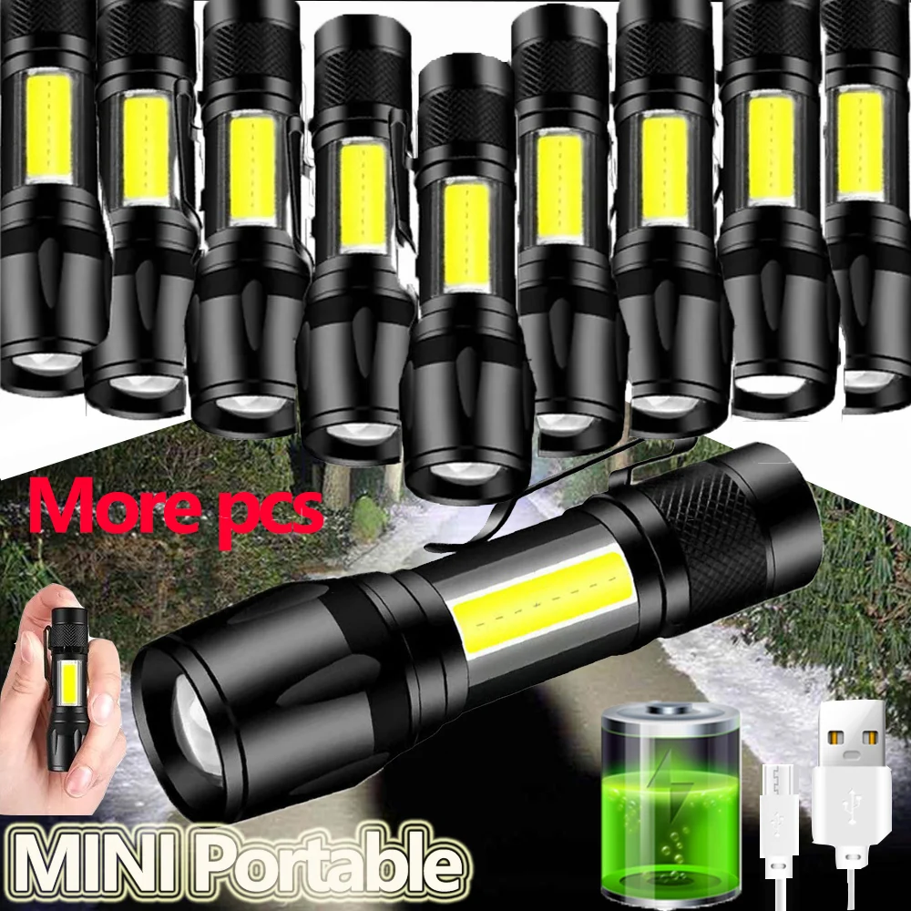 LED Strong Light Flashlight Mini Portable Side Light Rechargeable Long Range Portable Outdoor Household Small Flashlight