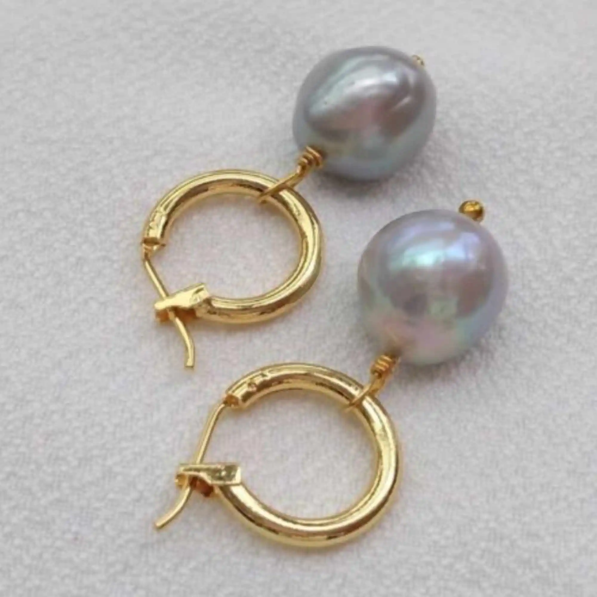 

11-12mm Natural gray South sea baroque pearl 14K gold earrings Aquaculture Wedding Jewelry Party Freshwater Lucky