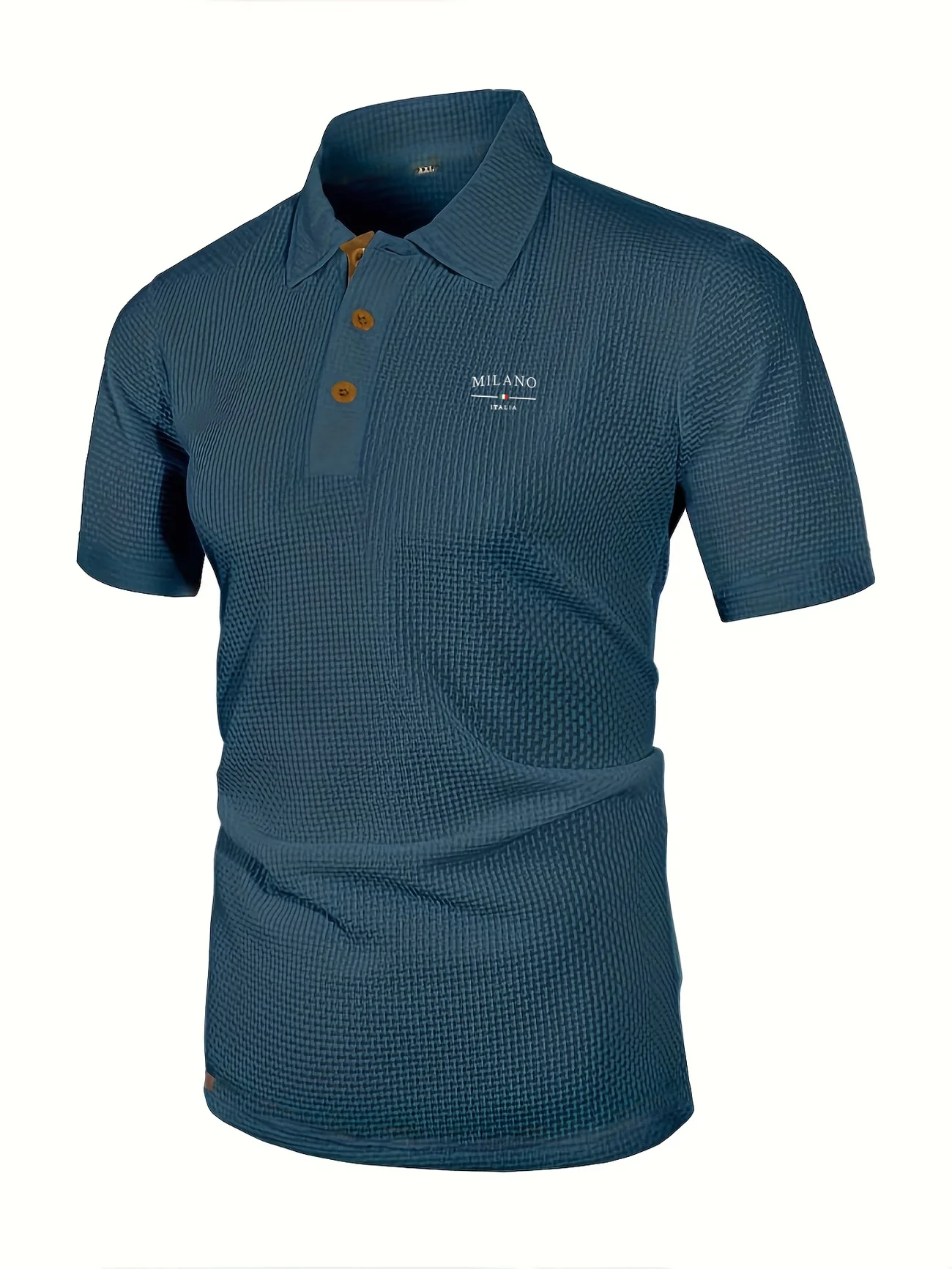 MILANO ITALIA Herren Strukturiertes Poloshirt mit Kontrastreicher Knopfleiste und Knöpfen – Detail 4
