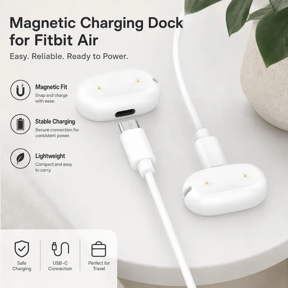 Magnetic Charger For Google Fitbit Air Type-C Charging Cable Cord Replacement Charger Dock Smart Watch Accessories