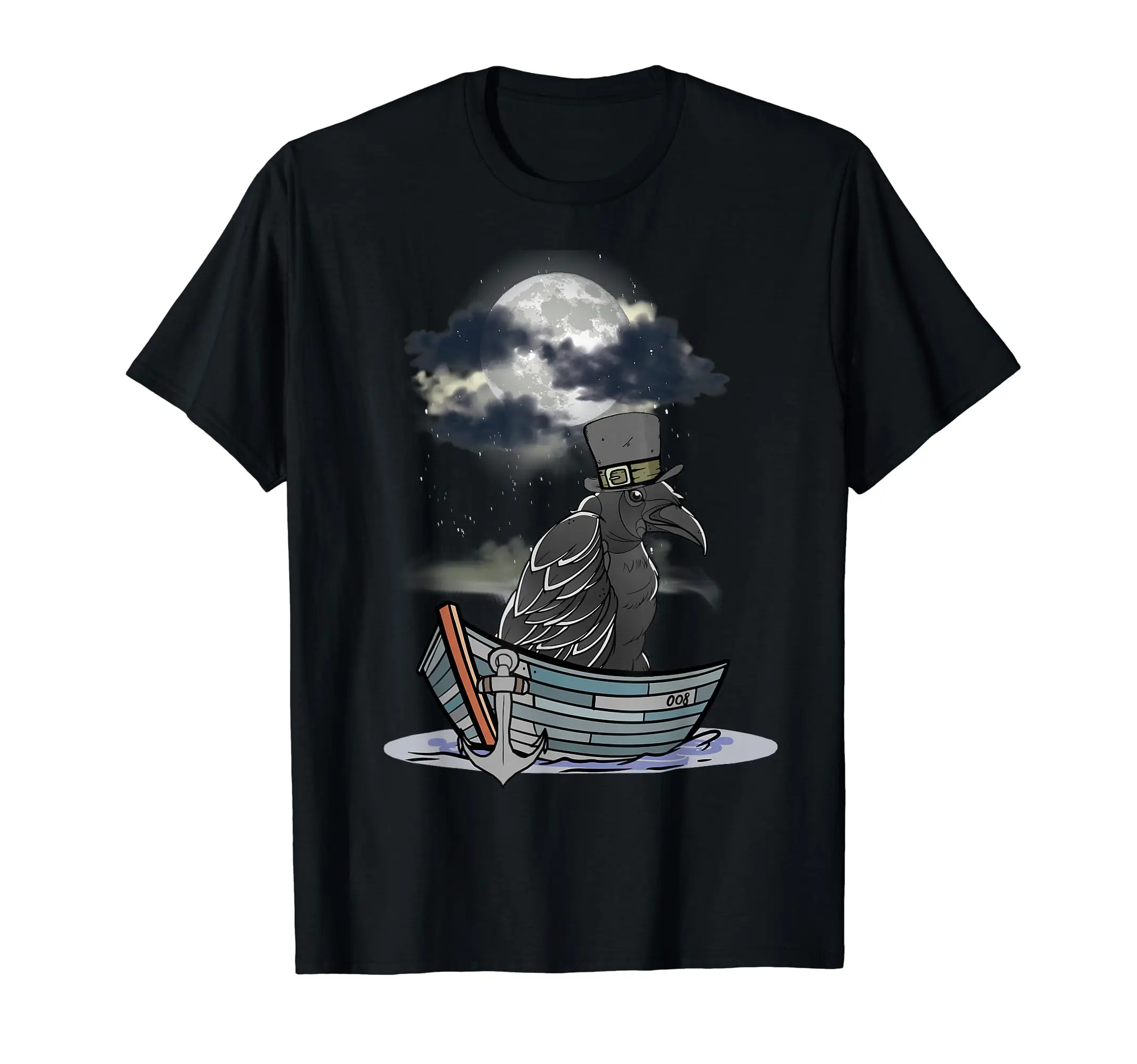 Mystical Boatman Ferryman Ravens Crows Boat Halloween Moon T-Shirt Vintage Streetwear T Shirts Unisex Adult T Shirt Collection