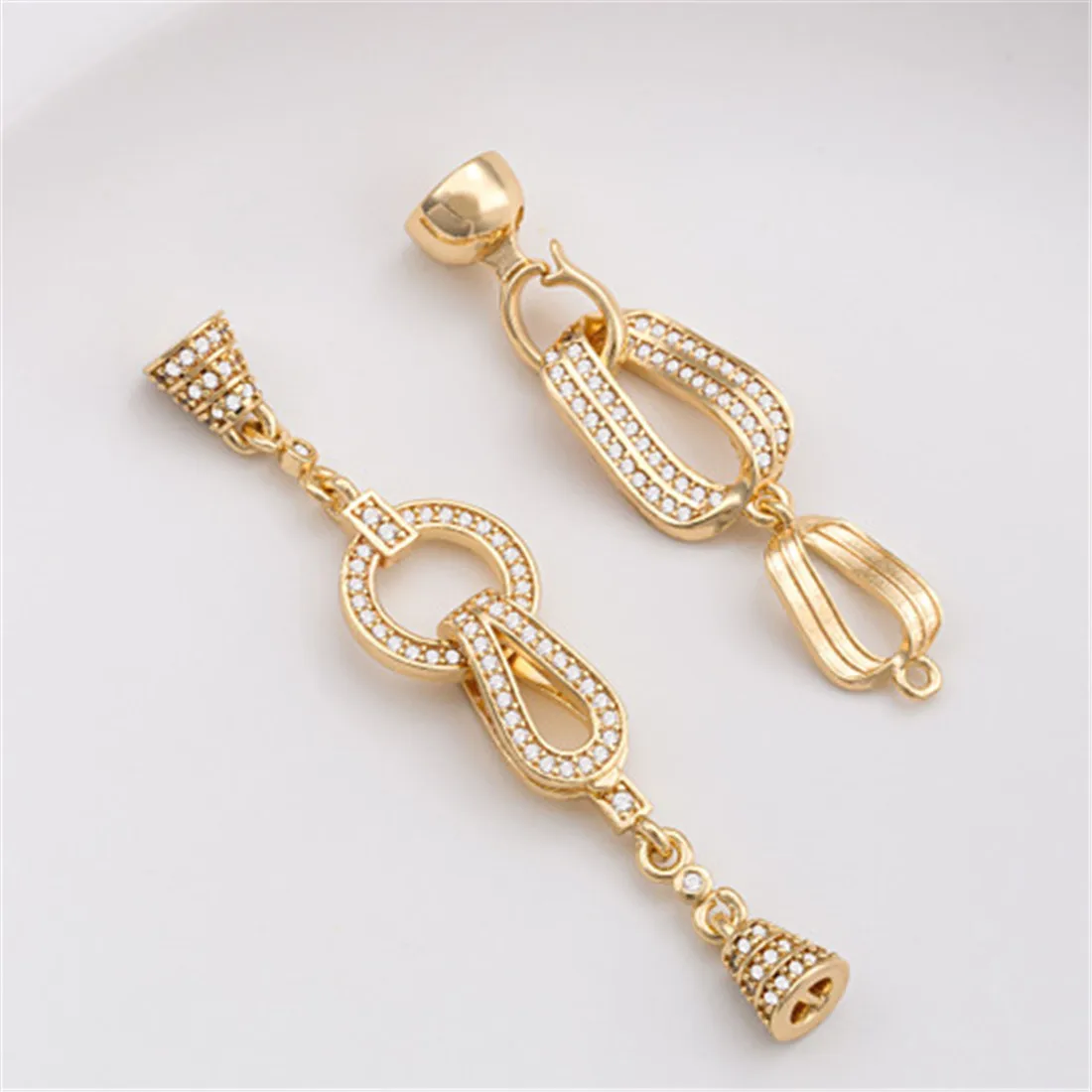 14K Gold Inlaid Zirconium Long Clause Jewelry Buckle Handcrafted Pearl Necklace Chain Connection Closure Buckle Accessories