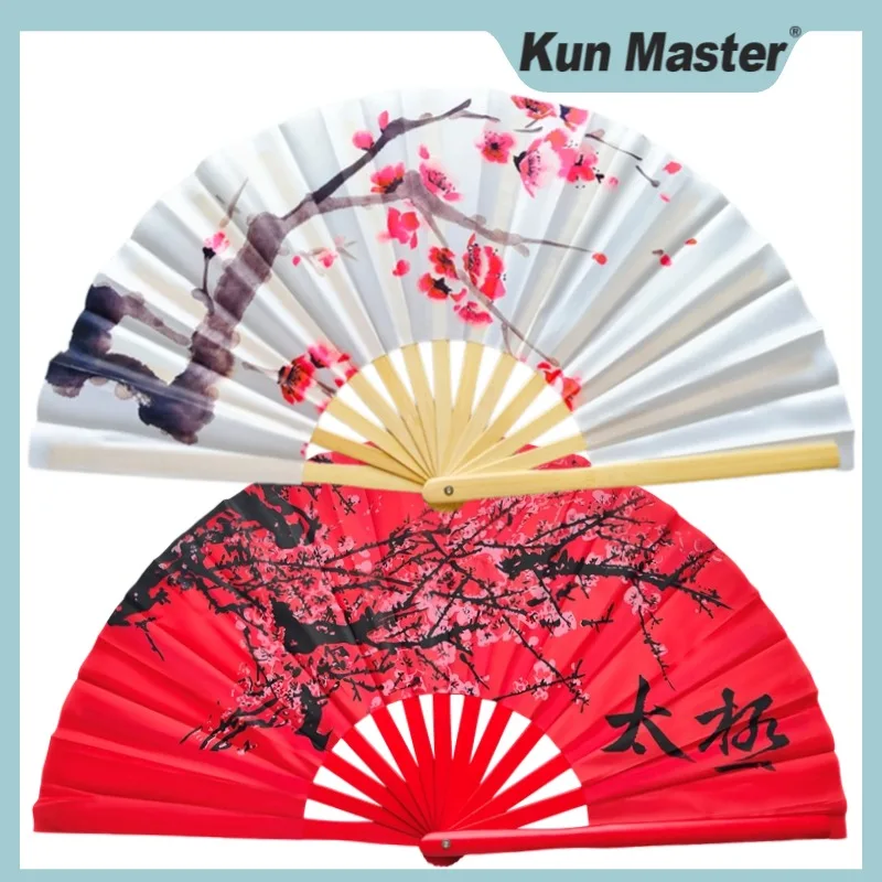 Folding Hand Fan Chinese Kung Fu Tai Chi Fan Nylon-Cloth Bamboo Fans For Performance Dance  Festival Gift White