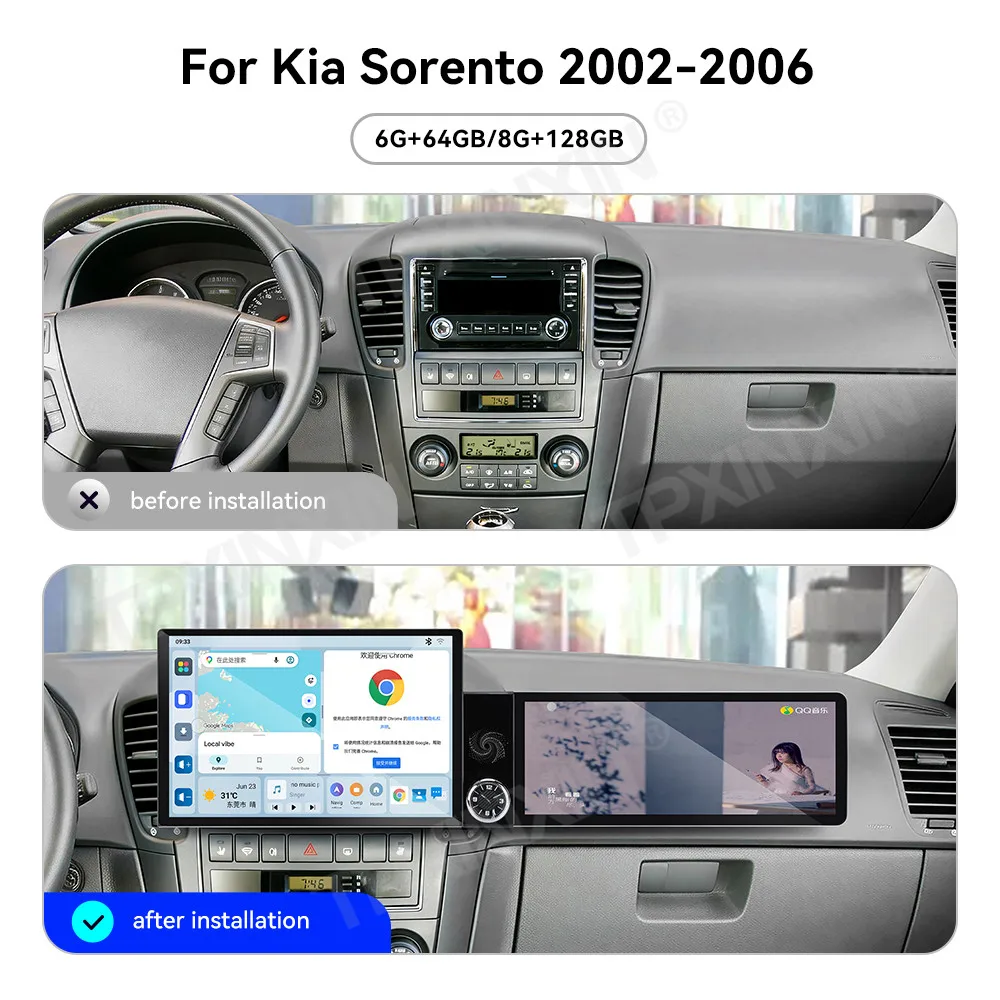 13.1+12.3 Inch Screen Car Radio For Kia Sorento 2002-2006 Android Auto GPS Navigation Multimedia Video Stereo Receiver Head Unit