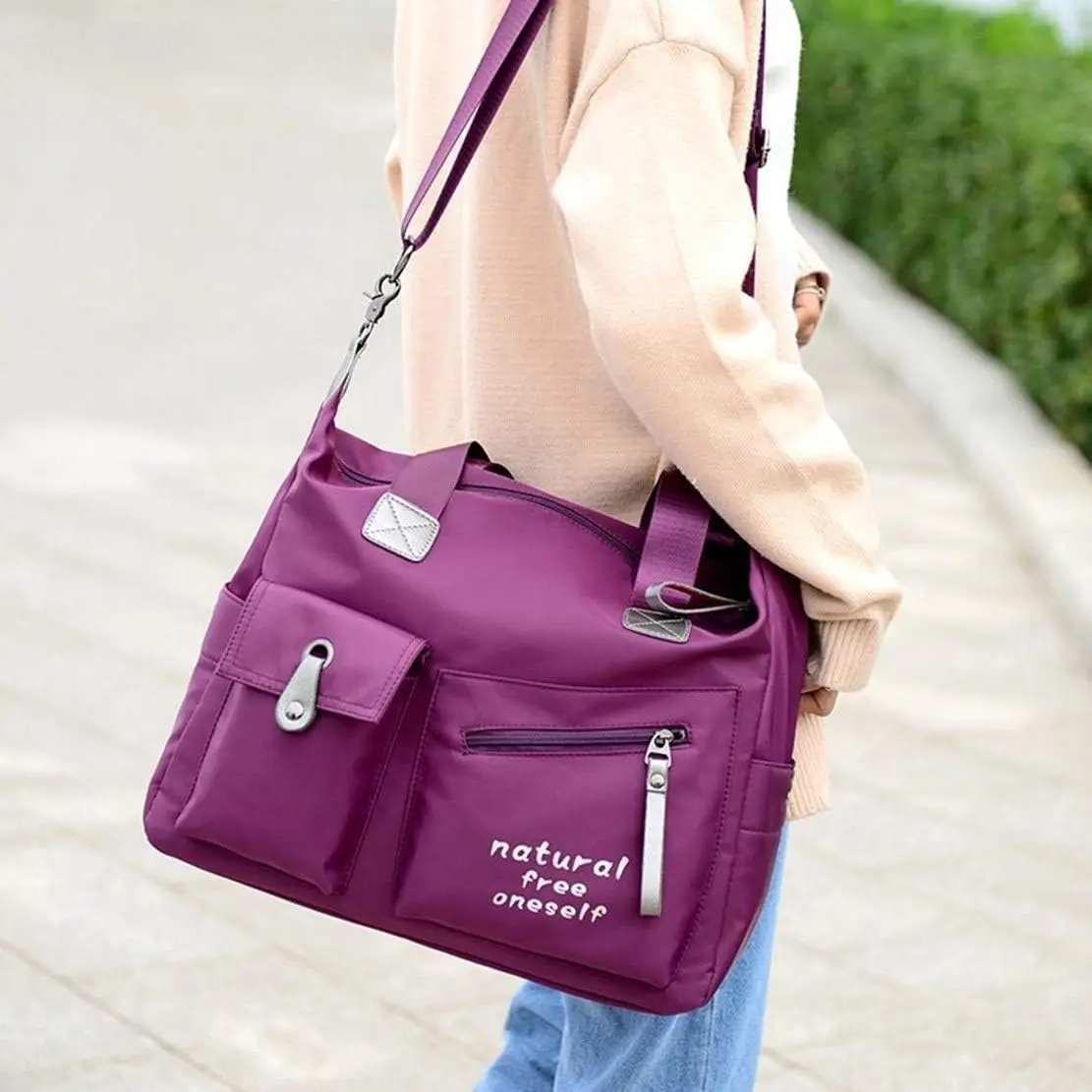 

Женская сумка через плечо, водонепроницаемая нейлоновая сумка через плечо, рюкзак-тоут, многофункциональная школьная карманная сумка через плечо