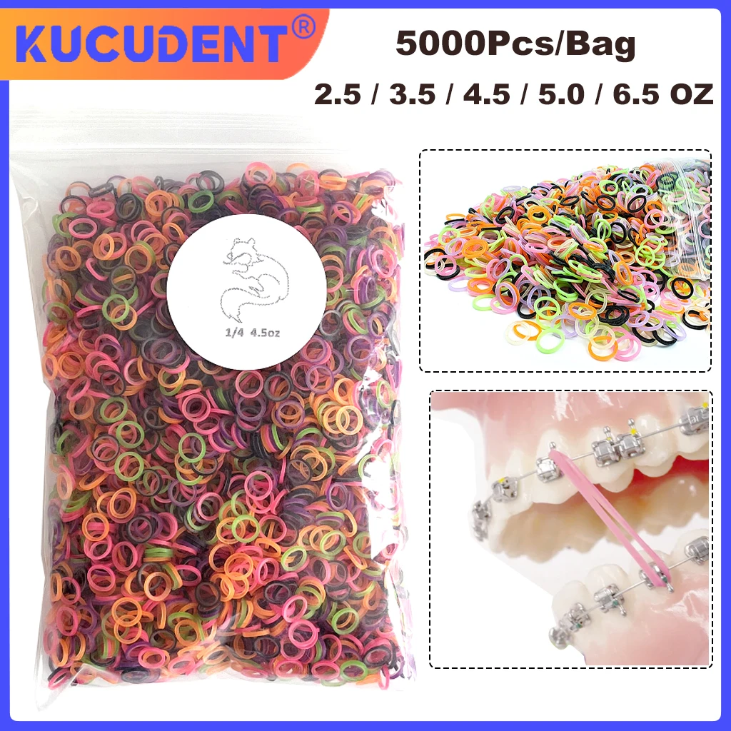 5000Pcs/Pack Dental Rubber Band Orthodontic Elastics Latex Braces Ligation Ring Colorful 2.5/3.5/4.5/5.0/6.5OZ Oral Teeth Care