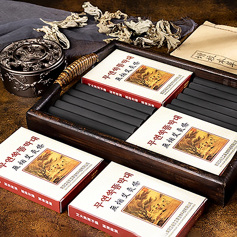 Wholesale Wild Mugwort Moxa Stick Roll with Nature Bamboo Moxibustion Burner for Warm Acupuncture Massage Therapy Slight Smoke