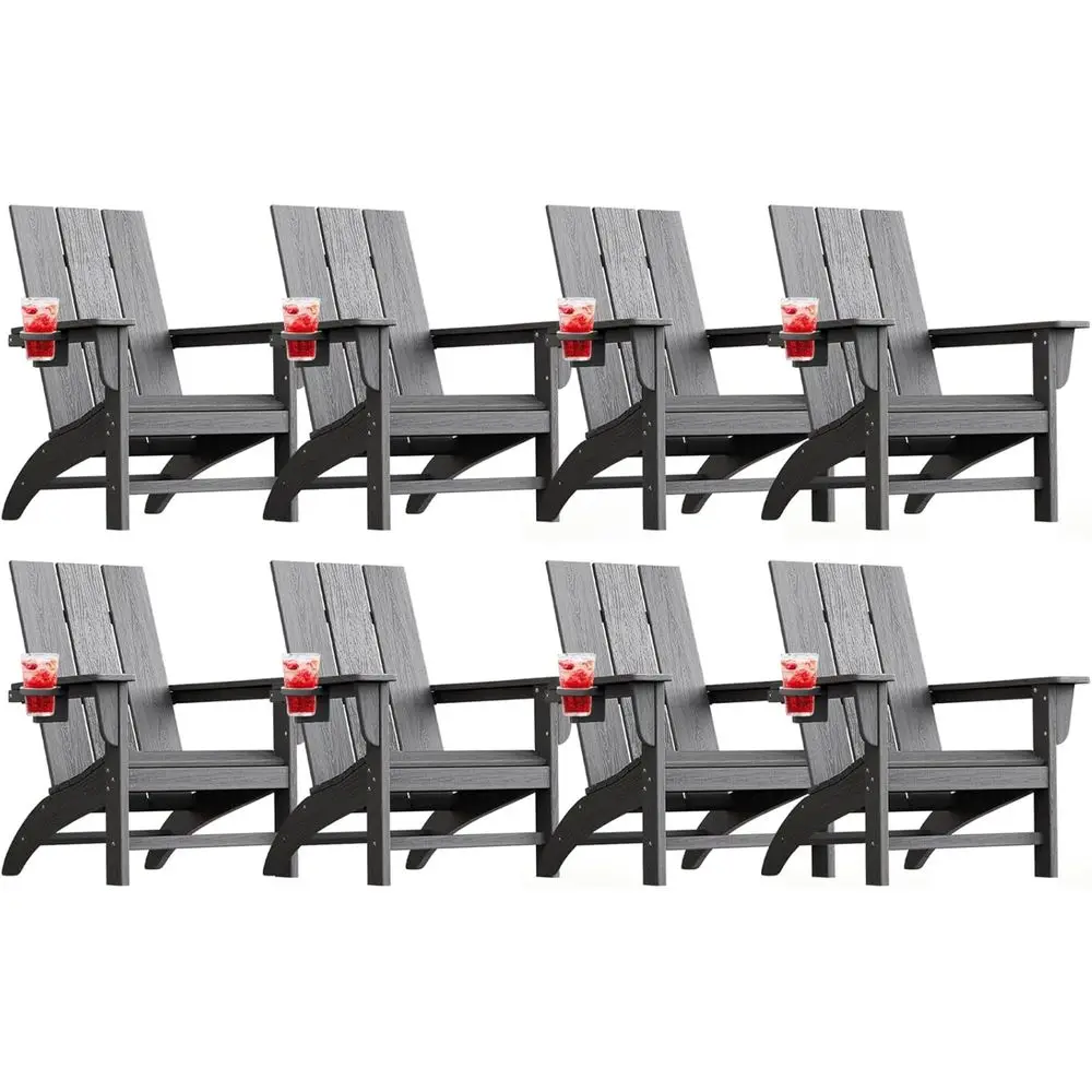 

Set of 8 Weather-Resistant HDPE Plastic Outdoor Chairs, Ideal for Patio, Lawn, Deck, and Garden, Gray