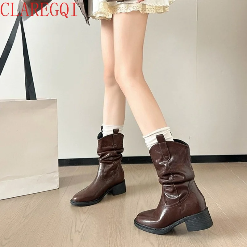 Fall Boots For Women 2026 Retro Folds Piles Brown Ankle Bootsfor Women Lncrease The Height Of Maillard Black Fur Boots