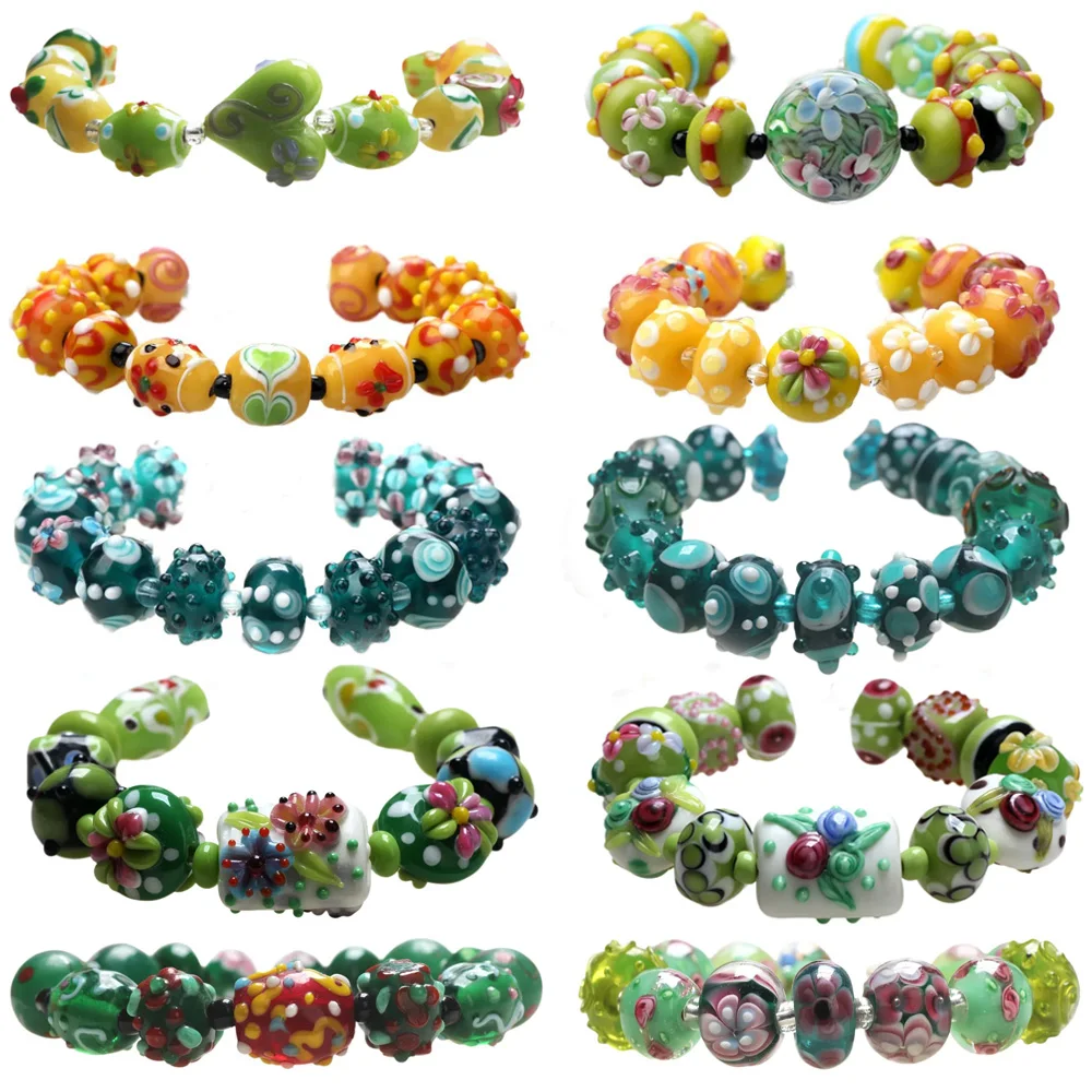 Only 1set!Pure Handmade Retro Sweet Style Lampwork Glass Beads DIY Charm Bracelets/Necklace/Earrings Jewelry Making Accessories!