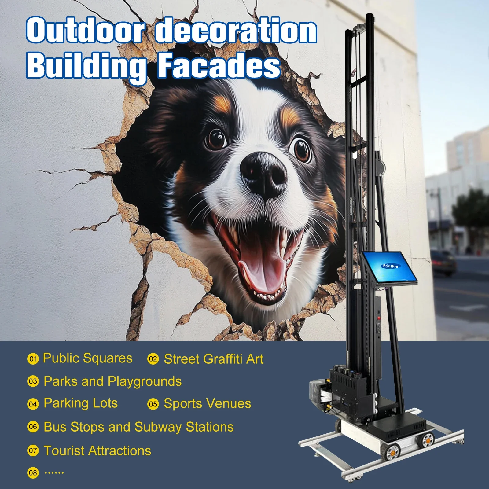 PrintPro 7d uv wall painting machine robot automatic wall panel 3d vertical mural printer printing machine wall printer