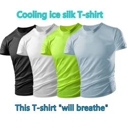 Summer Men's Ice Silk Short-sleeved T-shirt Quick-drying Skin Breathing Clothes Refreshing Solid Color Sportswear Tees