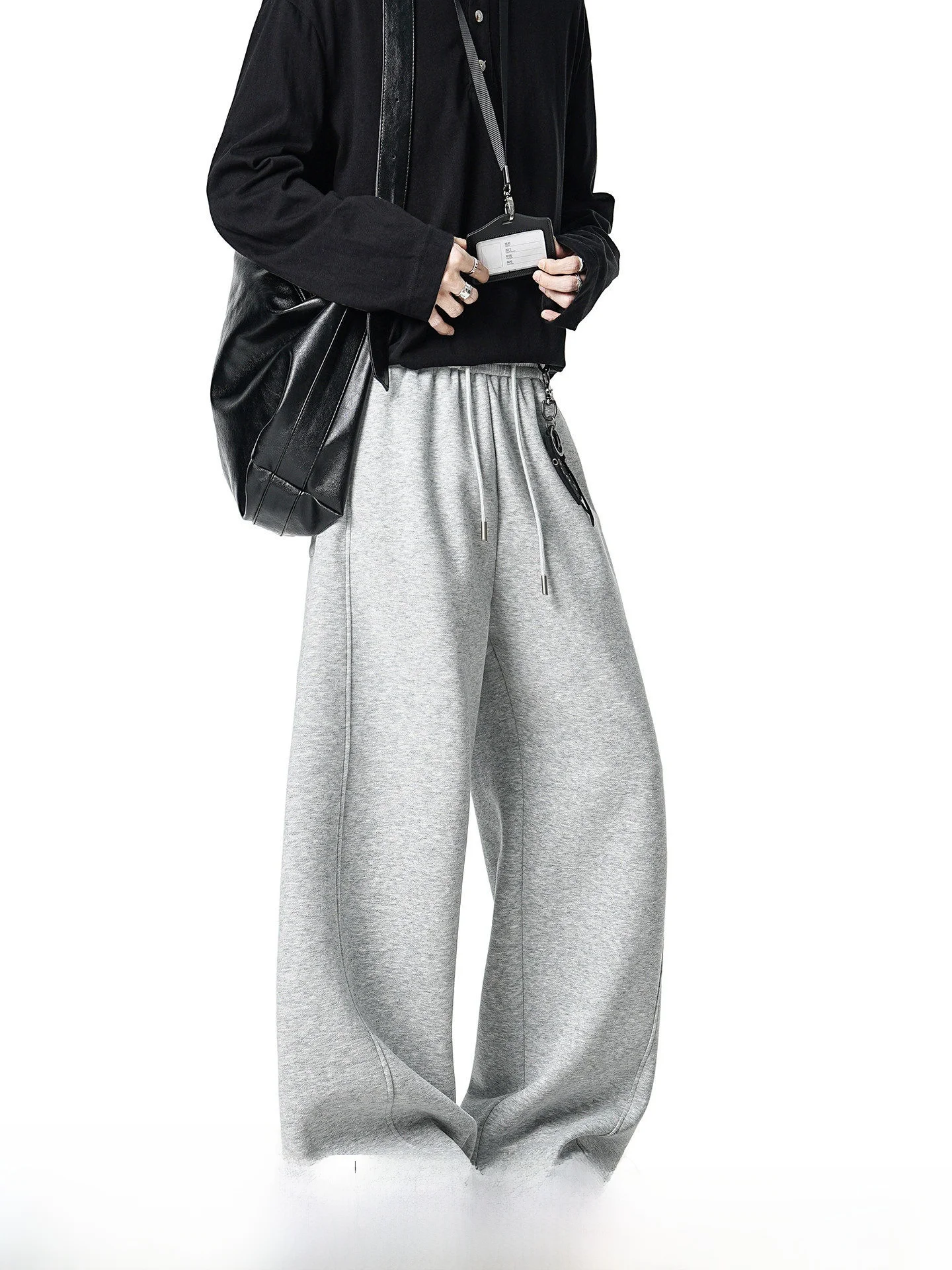 Grey Citywalk Drapey Sweatpants Men's Loose Straight Casual Trousers Spring Autumn Comfortable Breathable Cotton Polyester